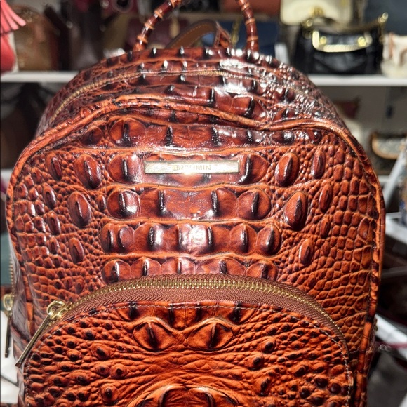 Brahmin Brown Croc Embossed Backpack and Wallet Set - Picture 7 of 11